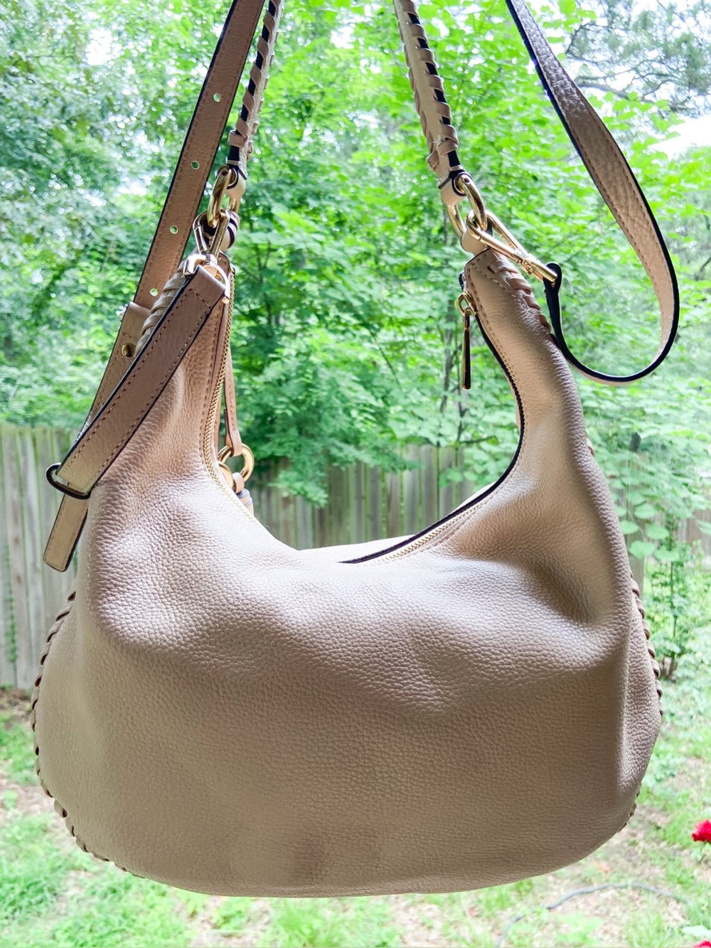 Michael Kors Lauryn Large Hobo Slouchy Bag Pebbled Leather Whipstitch & Tassel - Picture 3 of 15